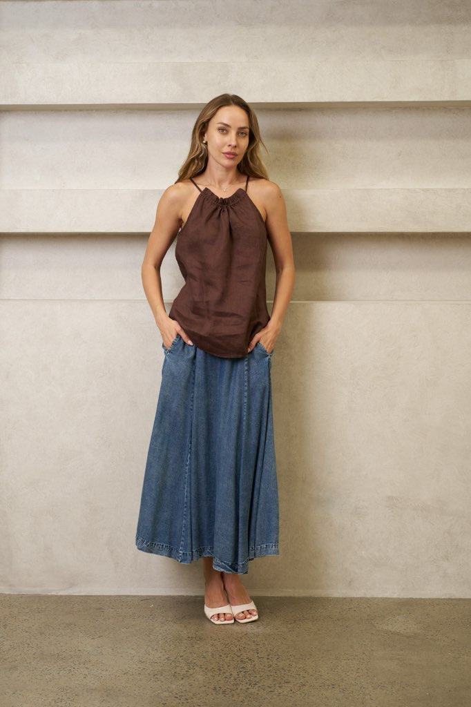 ANDREA LINEN TOP - Chocolate