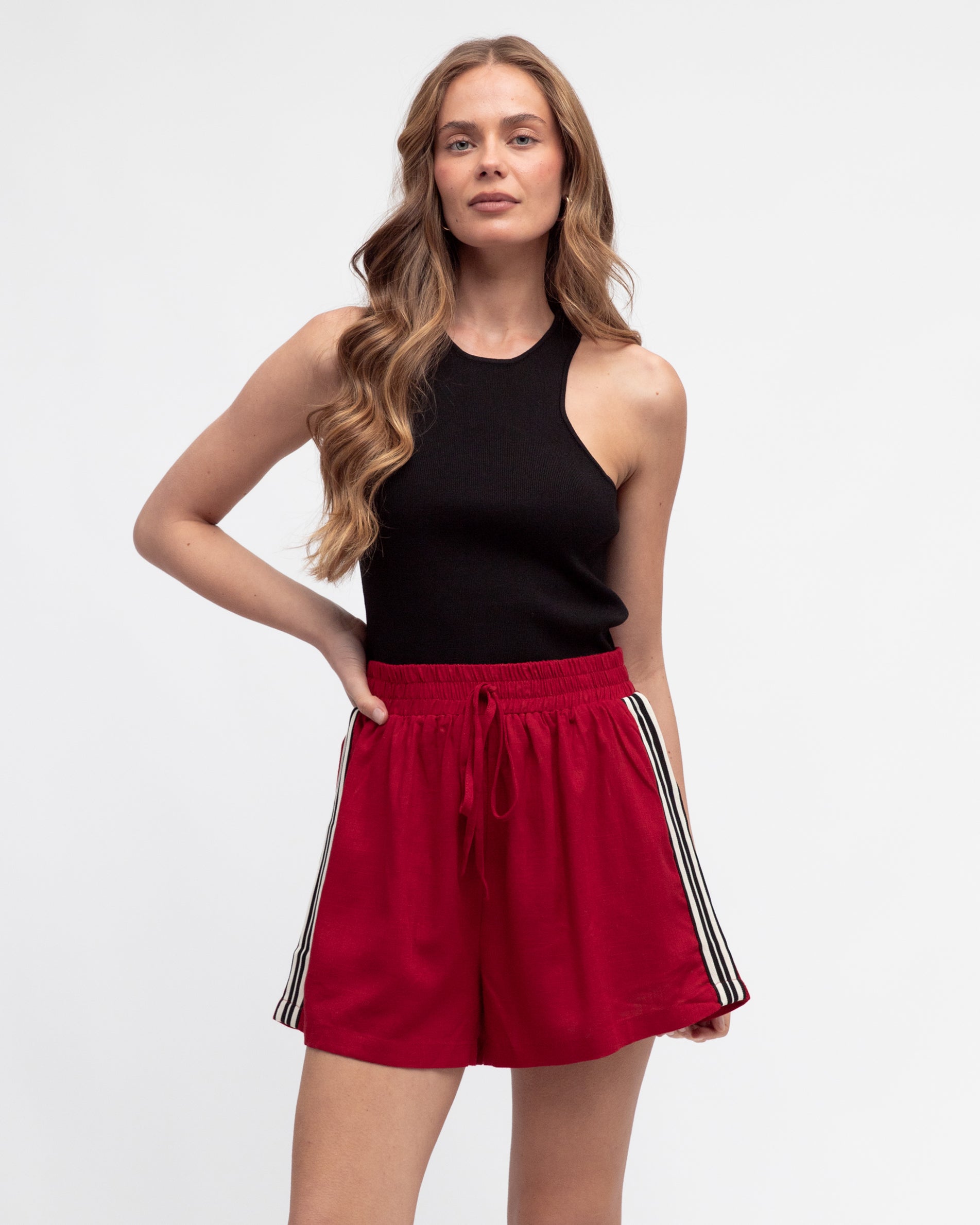 VERITY ELASTIC WAIST SHORTS - Red