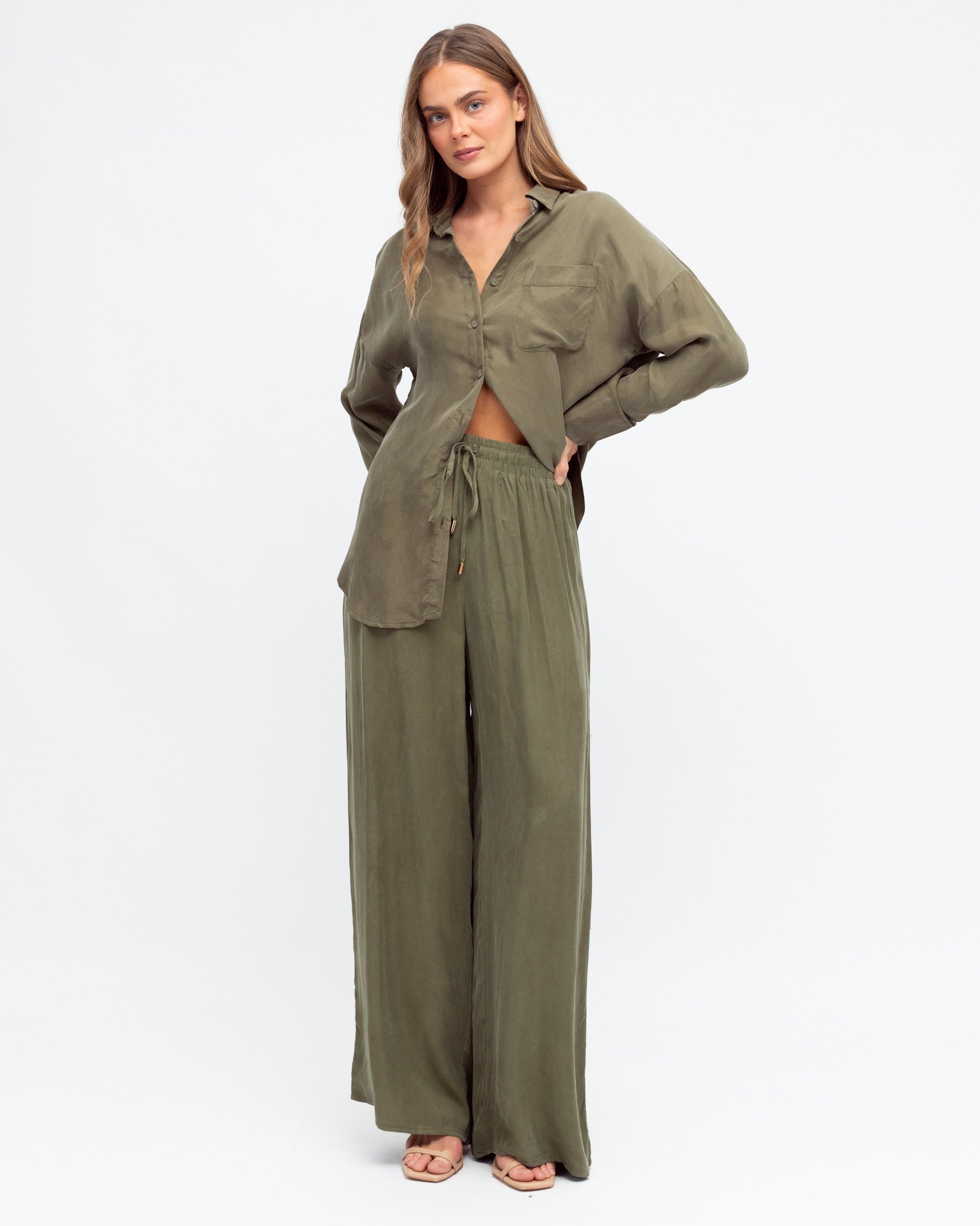 PEARL CUPRO SHIRT - Olive