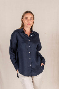 JESSICA LINEN SHIRT - Midnight Blue