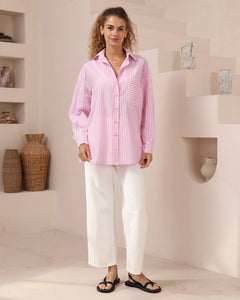 MARGOT COTTON STRIPE SHIRT - Pink