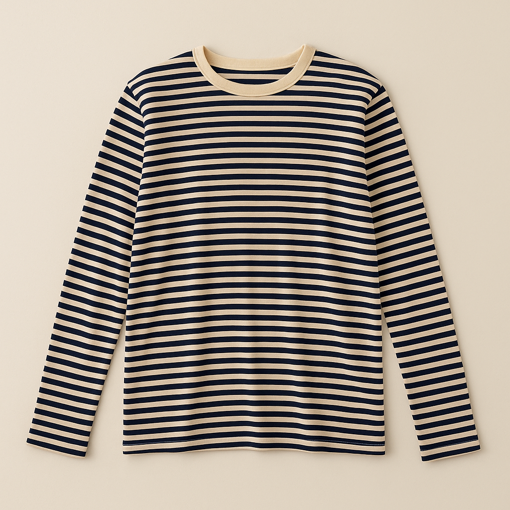 COASTAL LINES LONG SLEEVE TOP - Navy Ivory stripes