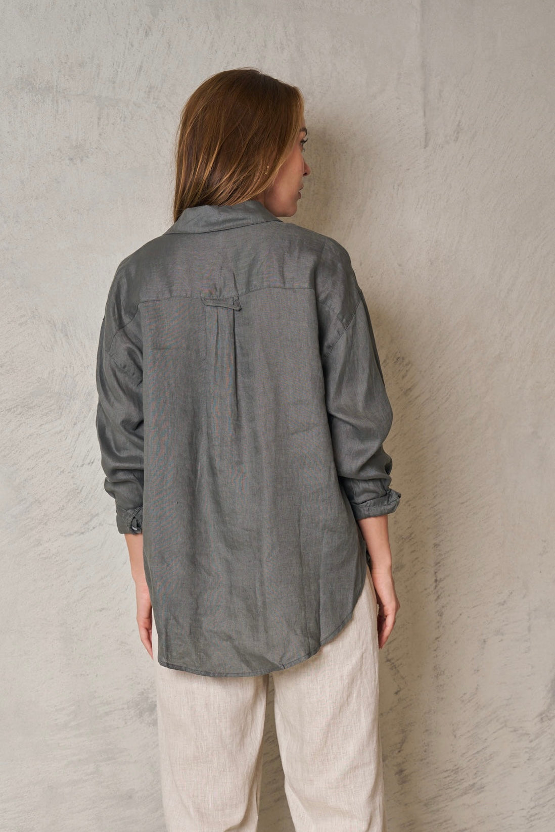JESSICA LINEN SHIRT -Gun metal