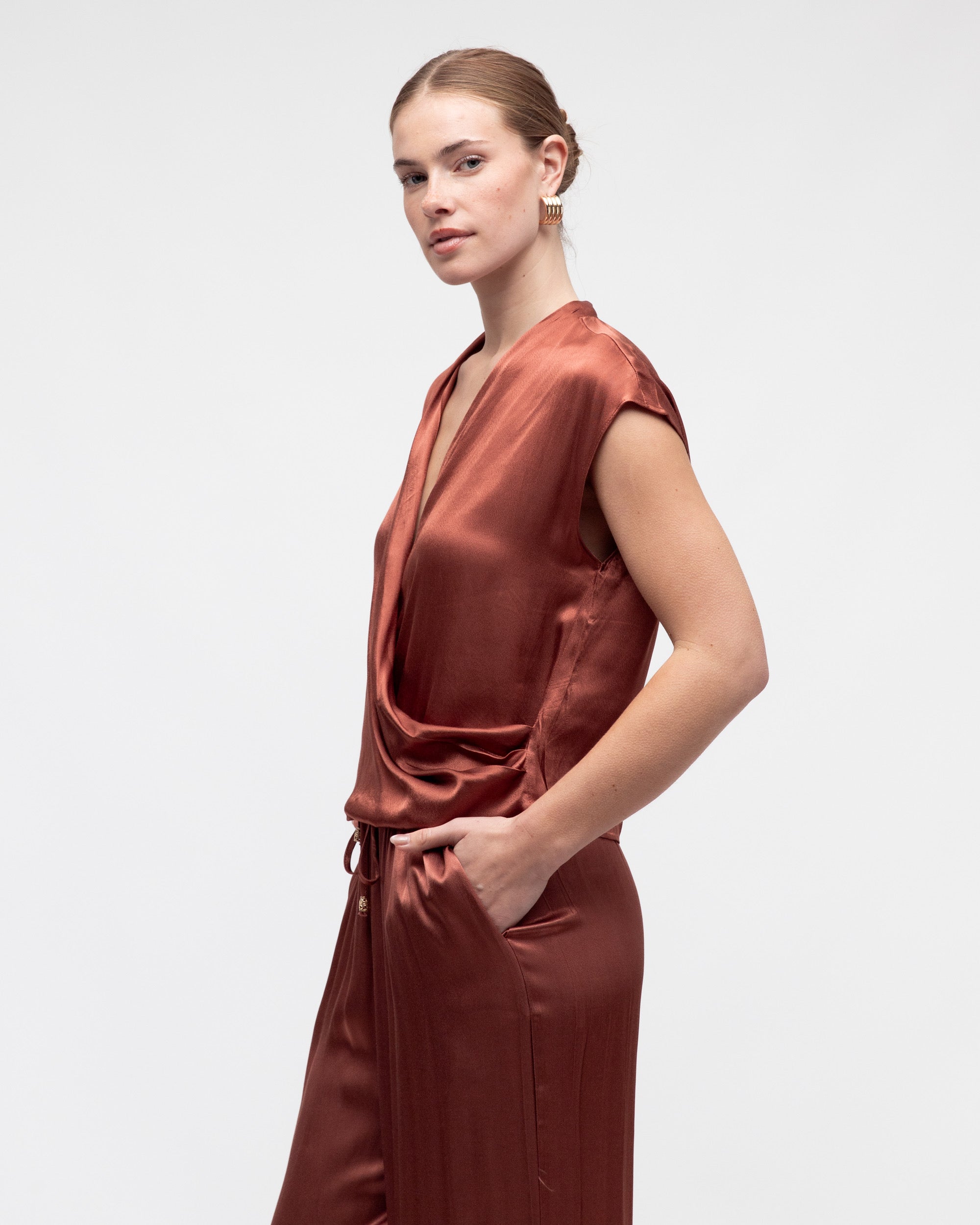 FLORENCE SATIN WRAP TOP - Rich Copper