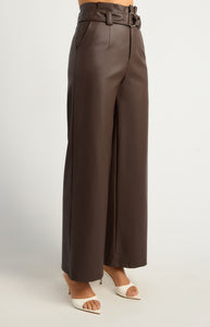 HAYMISH FAUX LEATHER PANTS - Espresso