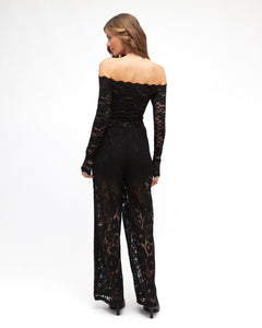 LUNA LACE OFF-SHOULDER TOP - Black