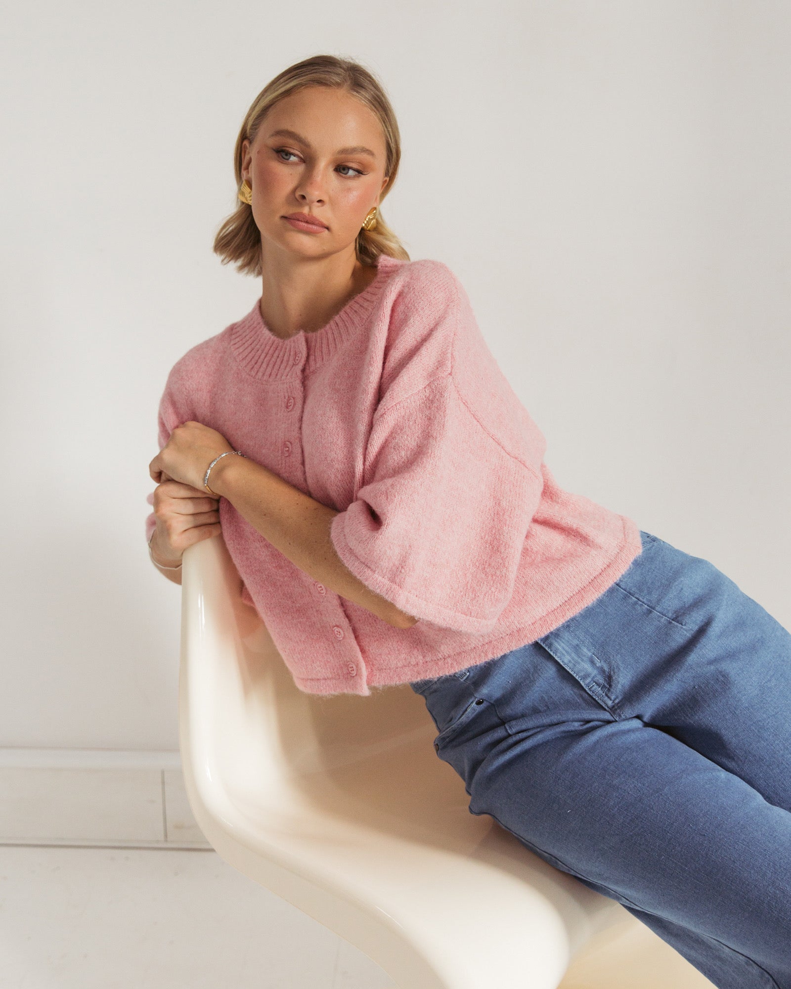 VONNIE CROPPED KNIT CARDIGAN - Pink