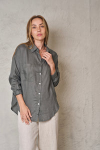 JESSICA LINEN SHIRT -Gun metal