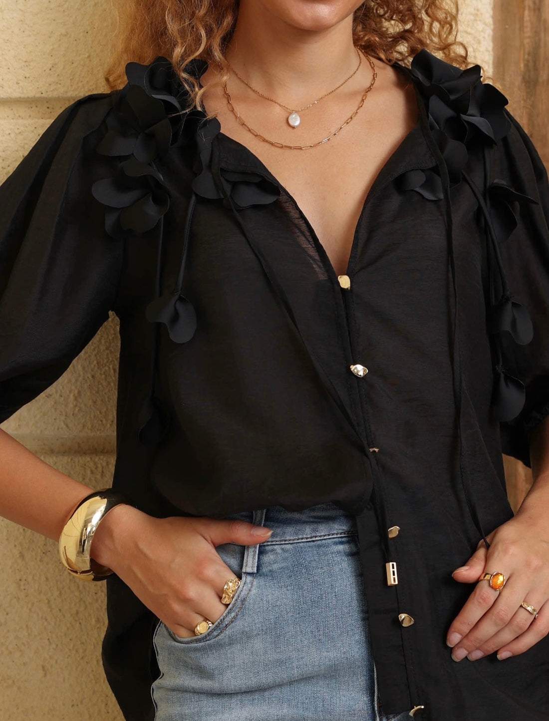 AVA BLOOM BLOUSE - Black