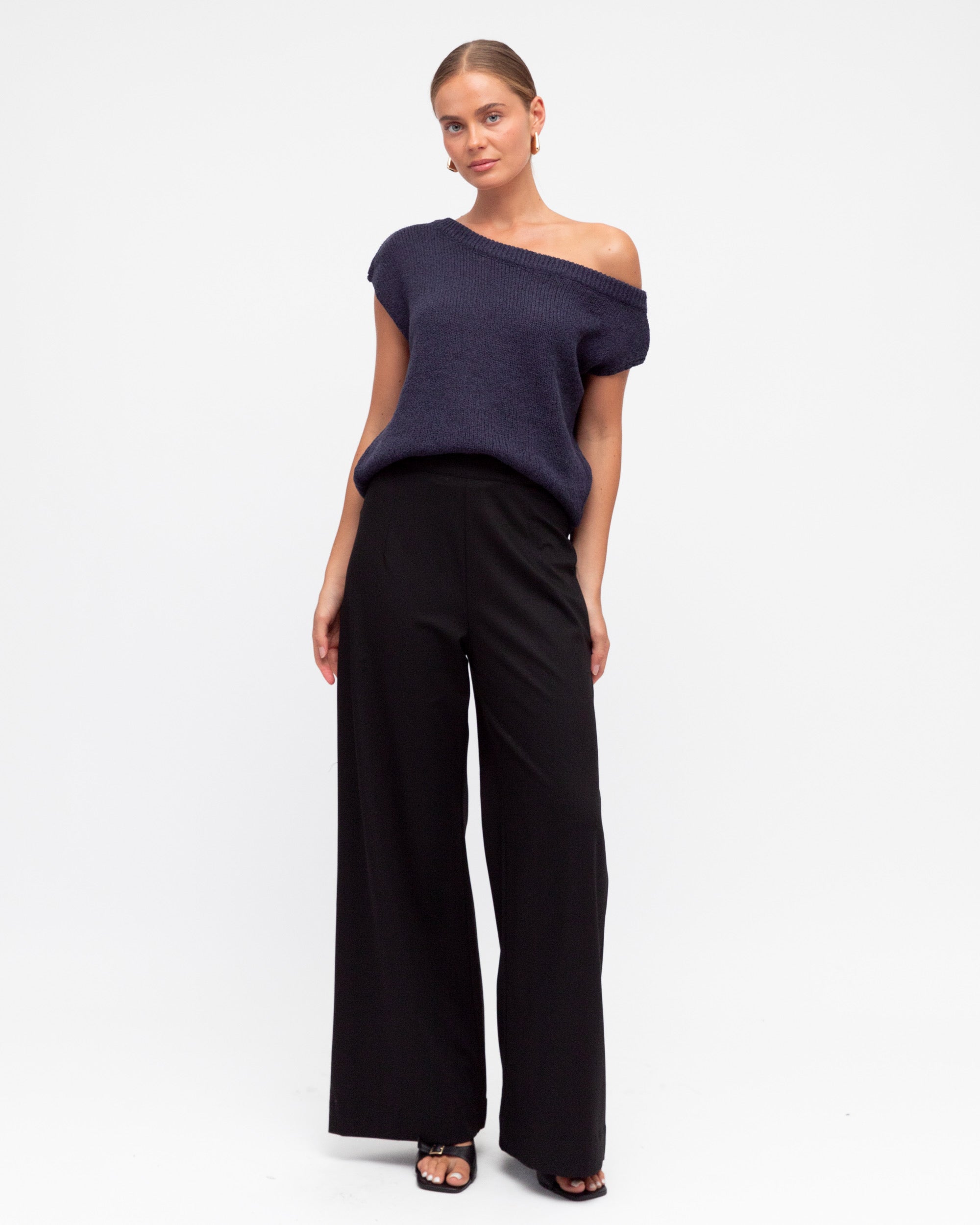 BRODIE ASYM KNIT TOP - Navy