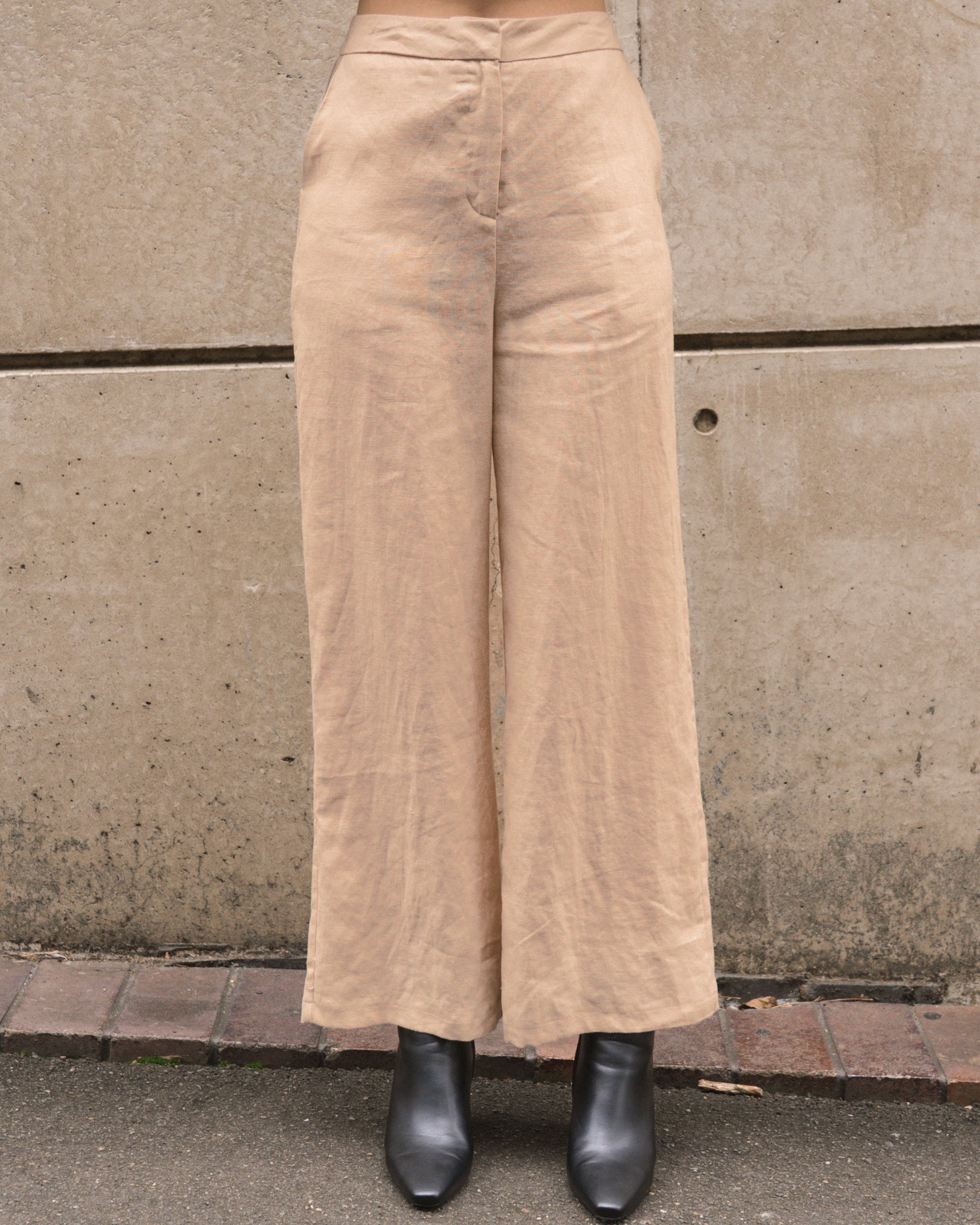 JINA LINEN WIDE LEG PANT - Oatmeal
