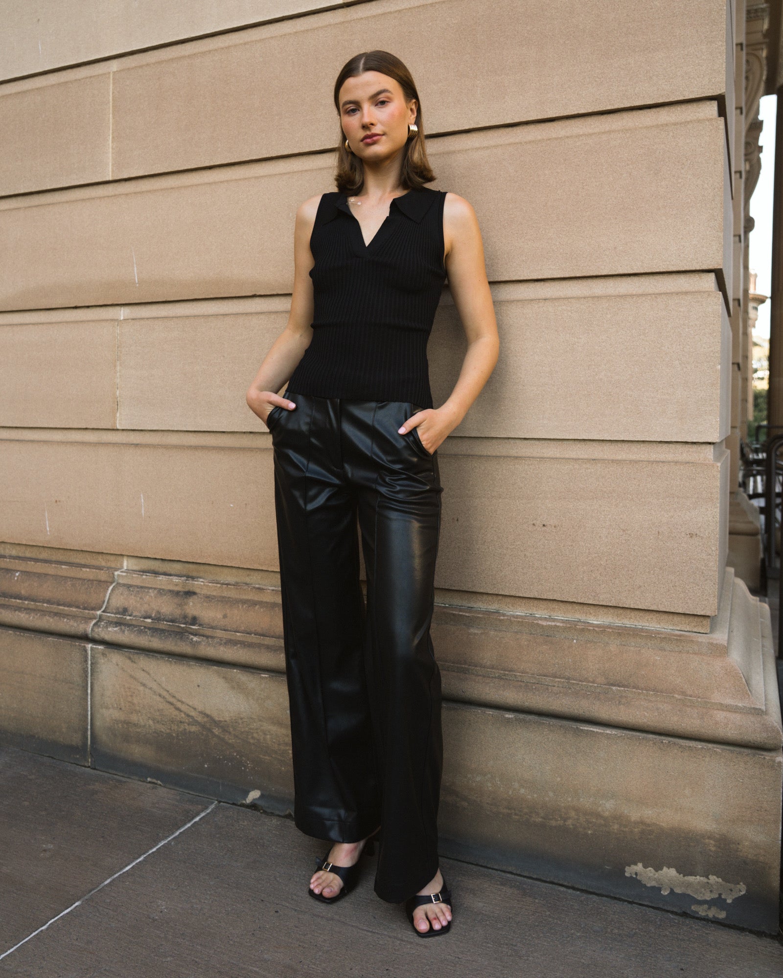 SYLVIE VEGAN LEATHER PANTS - Black