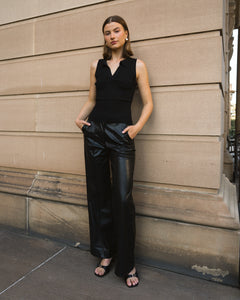SYLVIE VEGAN LEATHER PANTS - Black