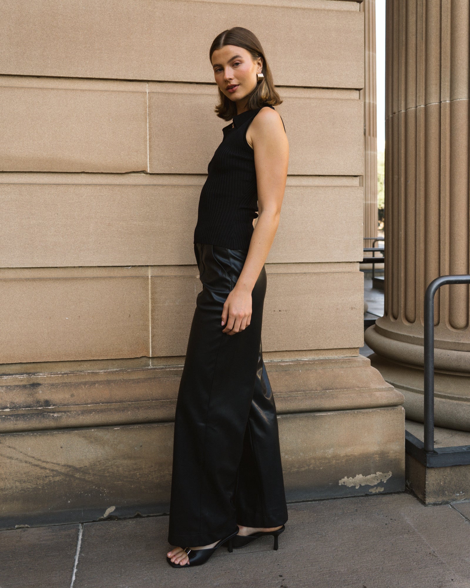 SYLVIE VEGAN LEATHER PANTS - Black