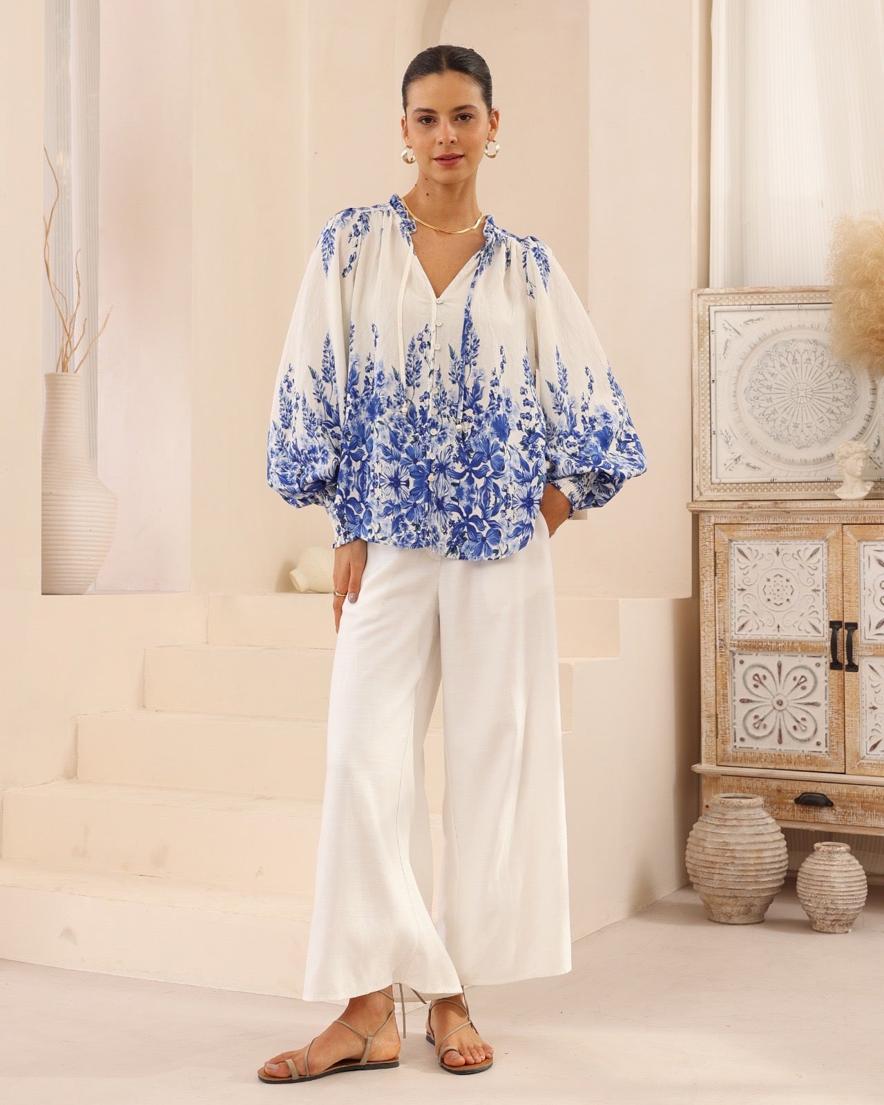 NIAMA LONG SLEEVE TOP - Blue Print