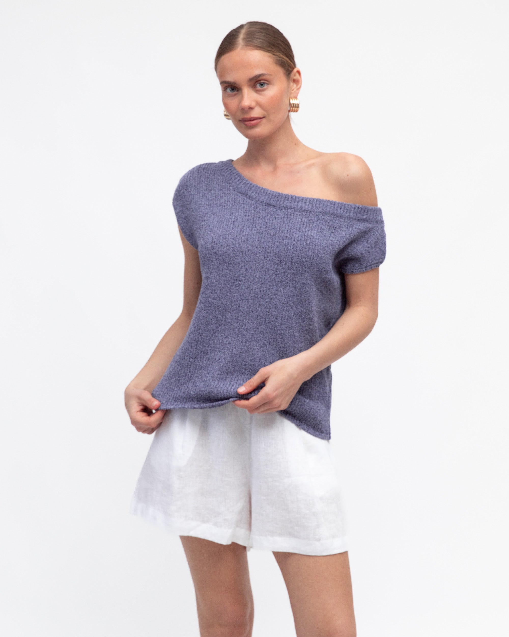 BRODIE ASYM KNIT TOP - INDIGO