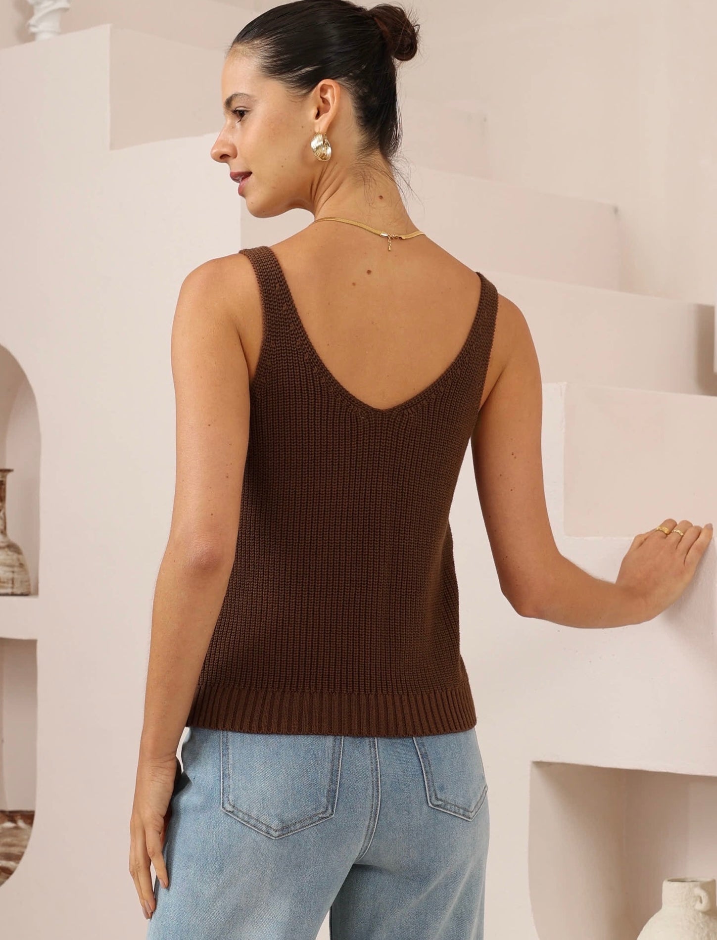 MELA KNIT TANK TOP - Choc