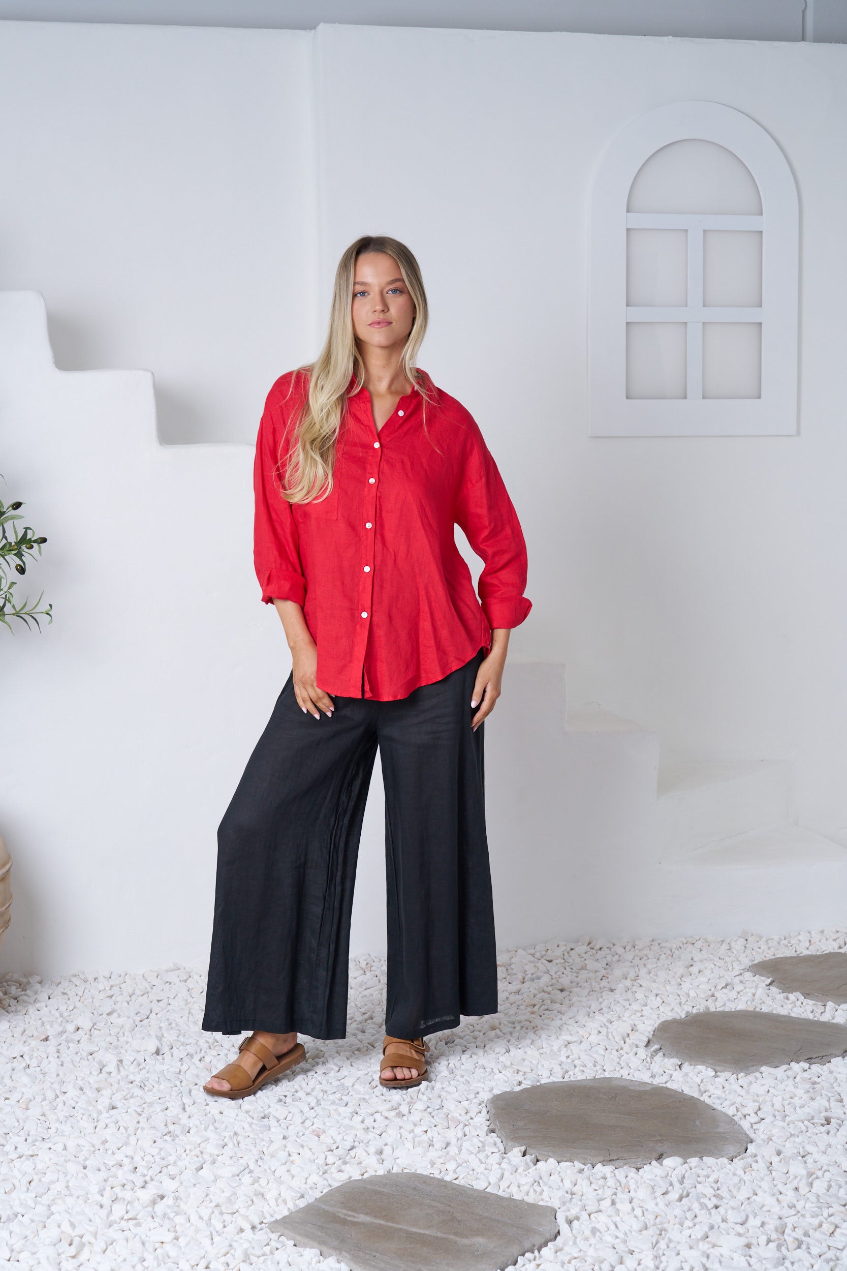 JESSICA LINEN SHIRT - Red
