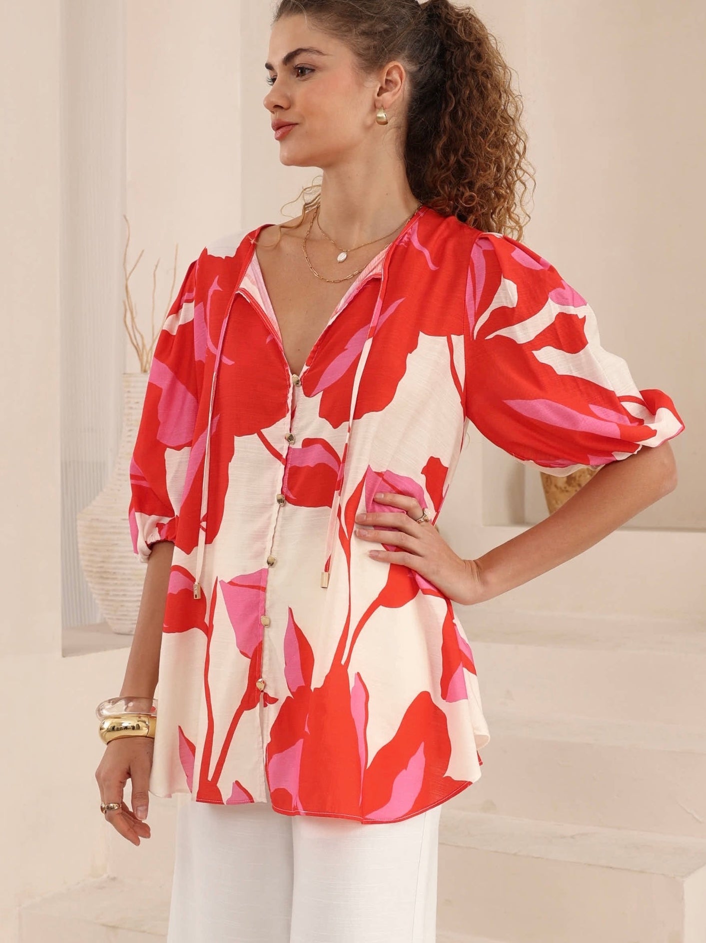 IRINA TOP - Red floral