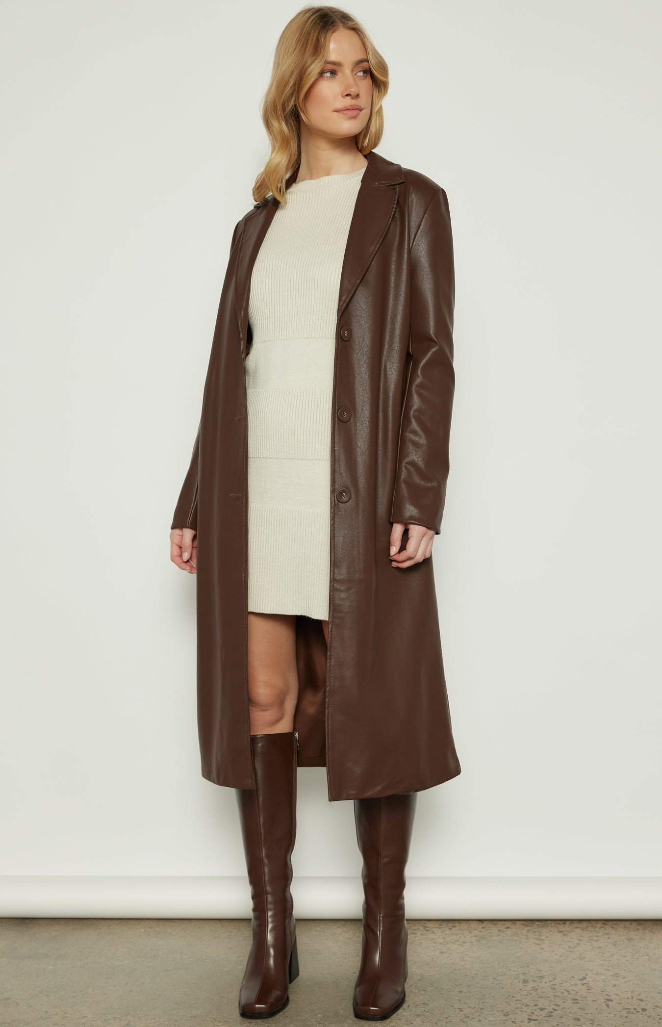 ANIRA LEATHER COAT - Espresso