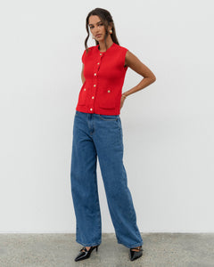 ELA KNIT VEST - Red
