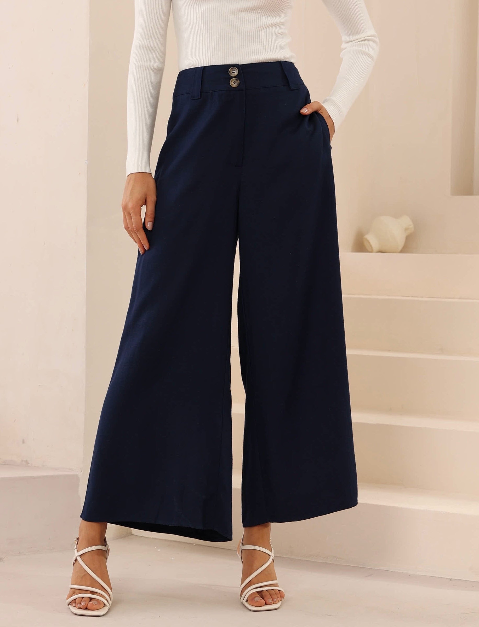 MARIANA WIDE LEG PANTS - Navy