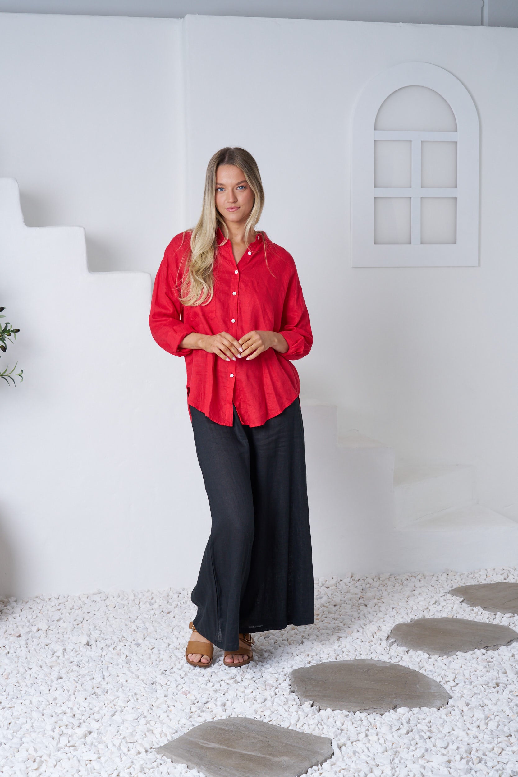 JESSICA LINEN SHIRT - Red
