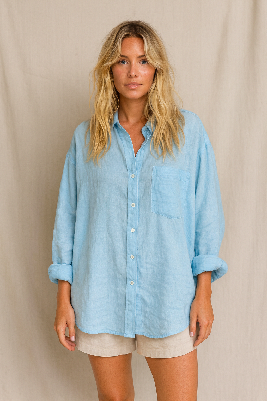 JESSICA LINEN SHIRT - Baby Blue