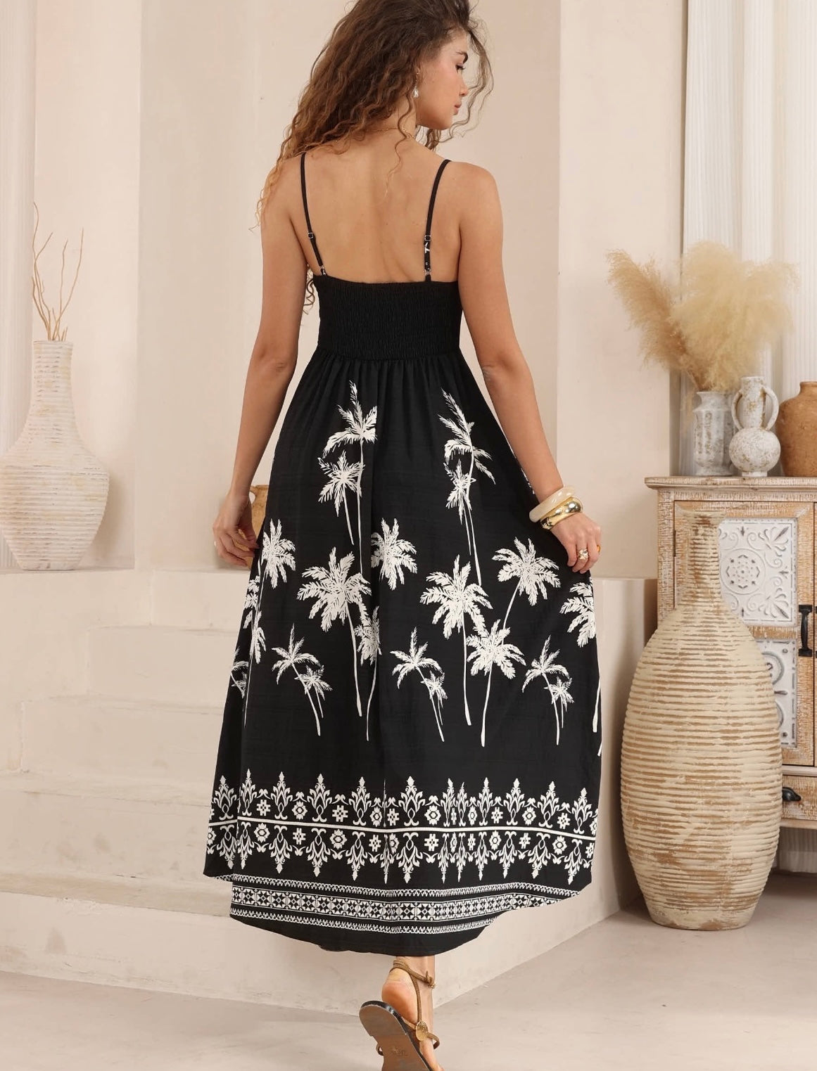 TONI DRESS - Black Palms