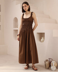SIENNA SMOCKED MAXI DRESS - Chocolate