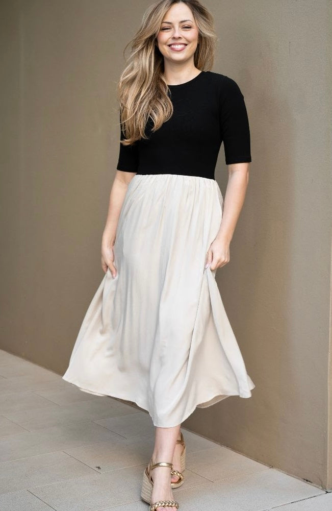 AUDREY CONTRAST MIDI DRESS