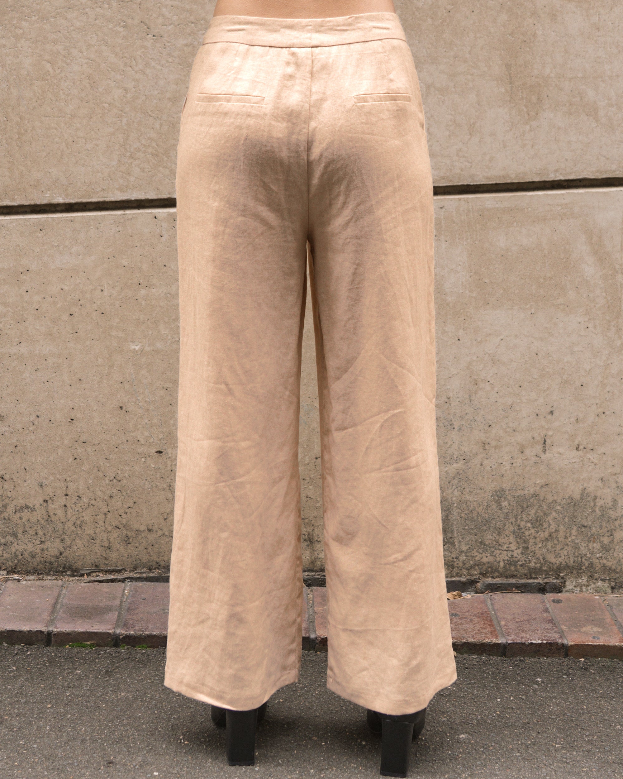 JINA LINEN WIDE LEG PANT - Oatmeal