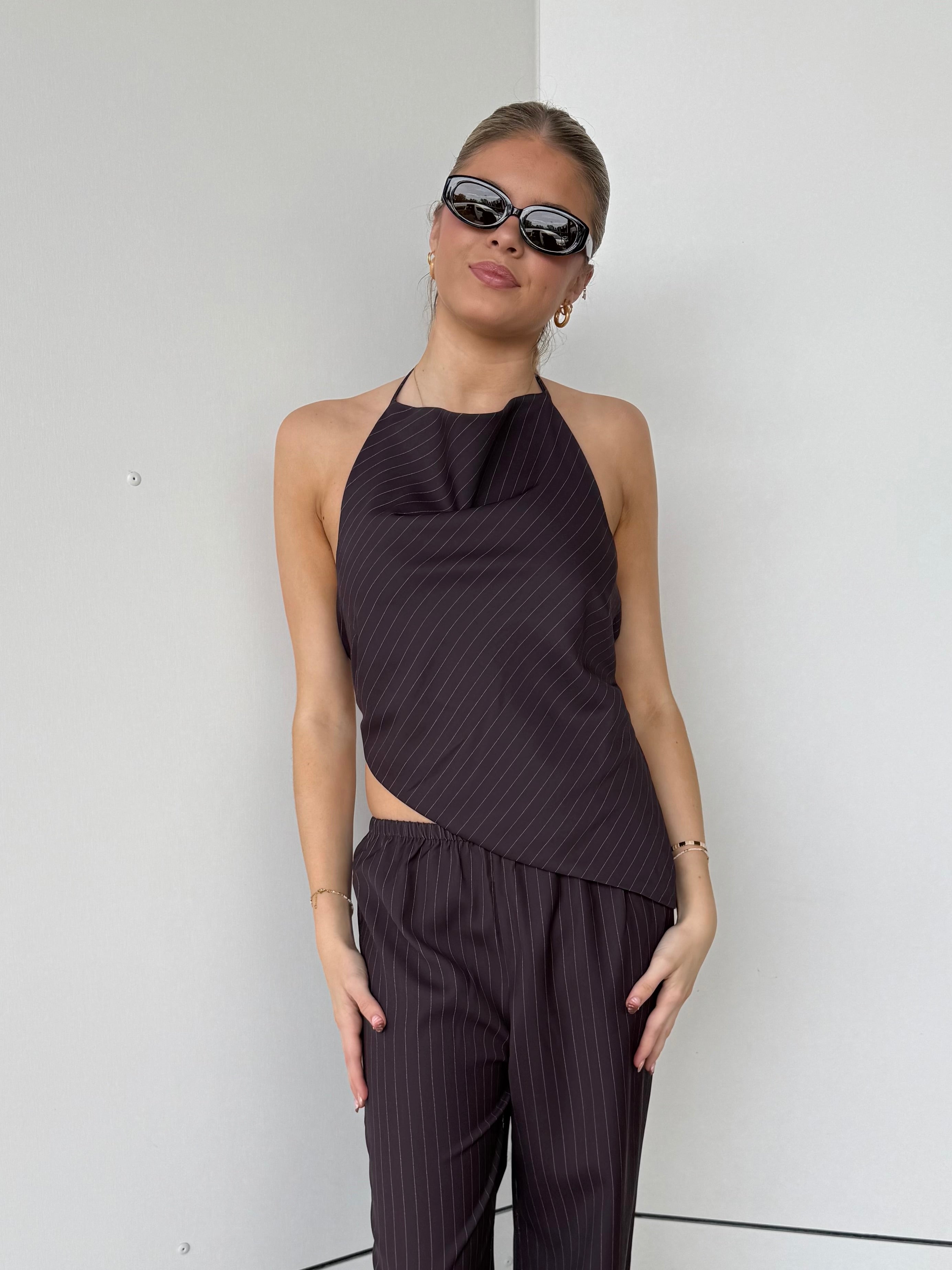 DAIJA PINSTRIPE TOP - Chocolate