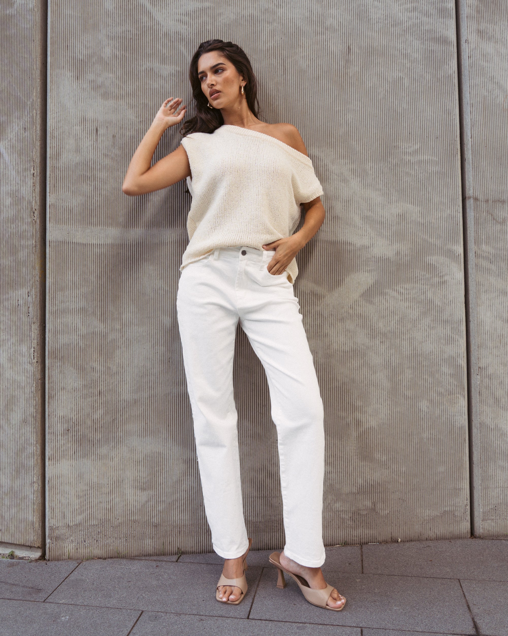 BRODIE ASYM KNIT TOP - White