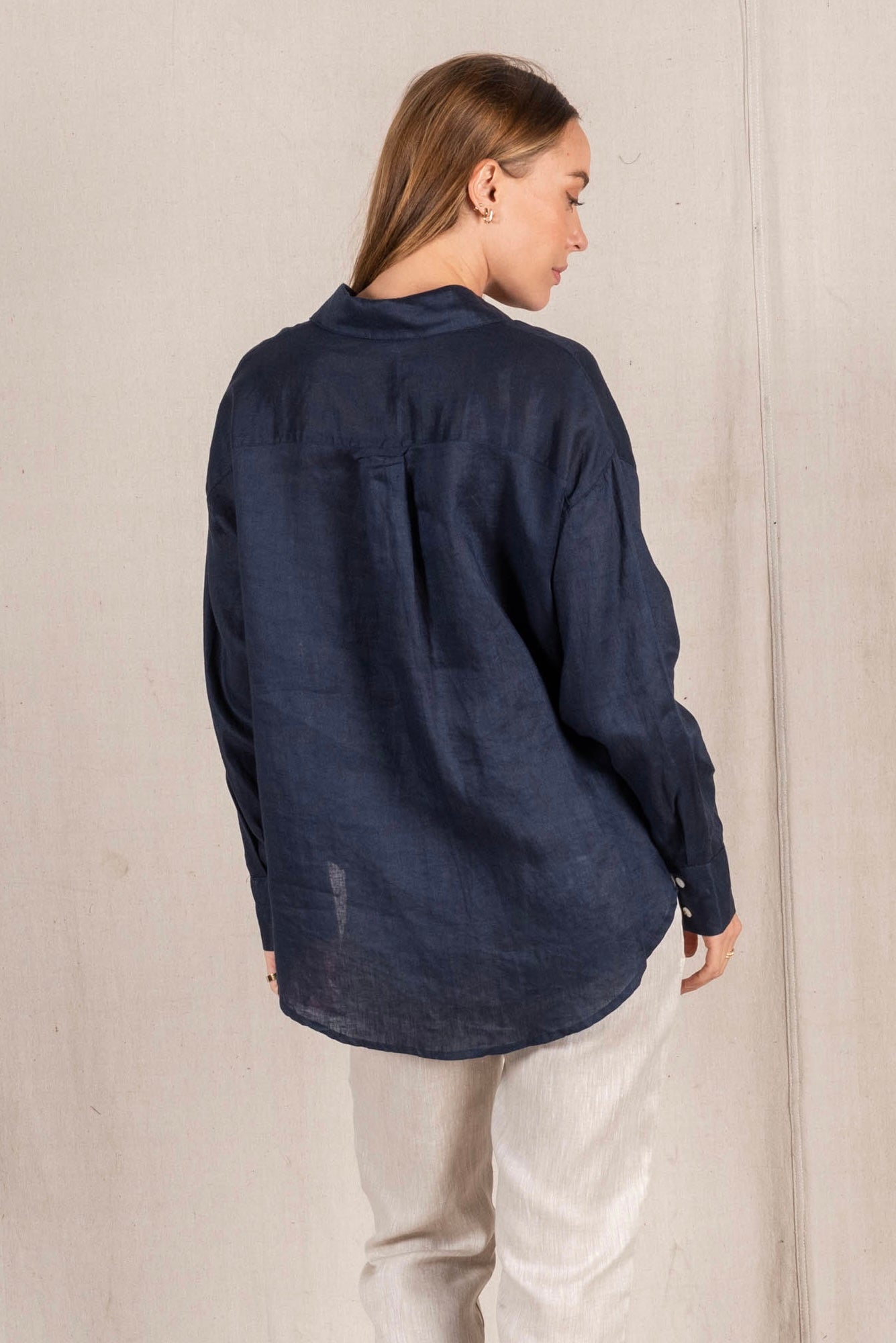 JESSICA LINEN SHIRT - Midnight Blue