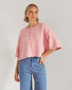 VONNIE CROPPED KNIT CARDIGAN - Pink