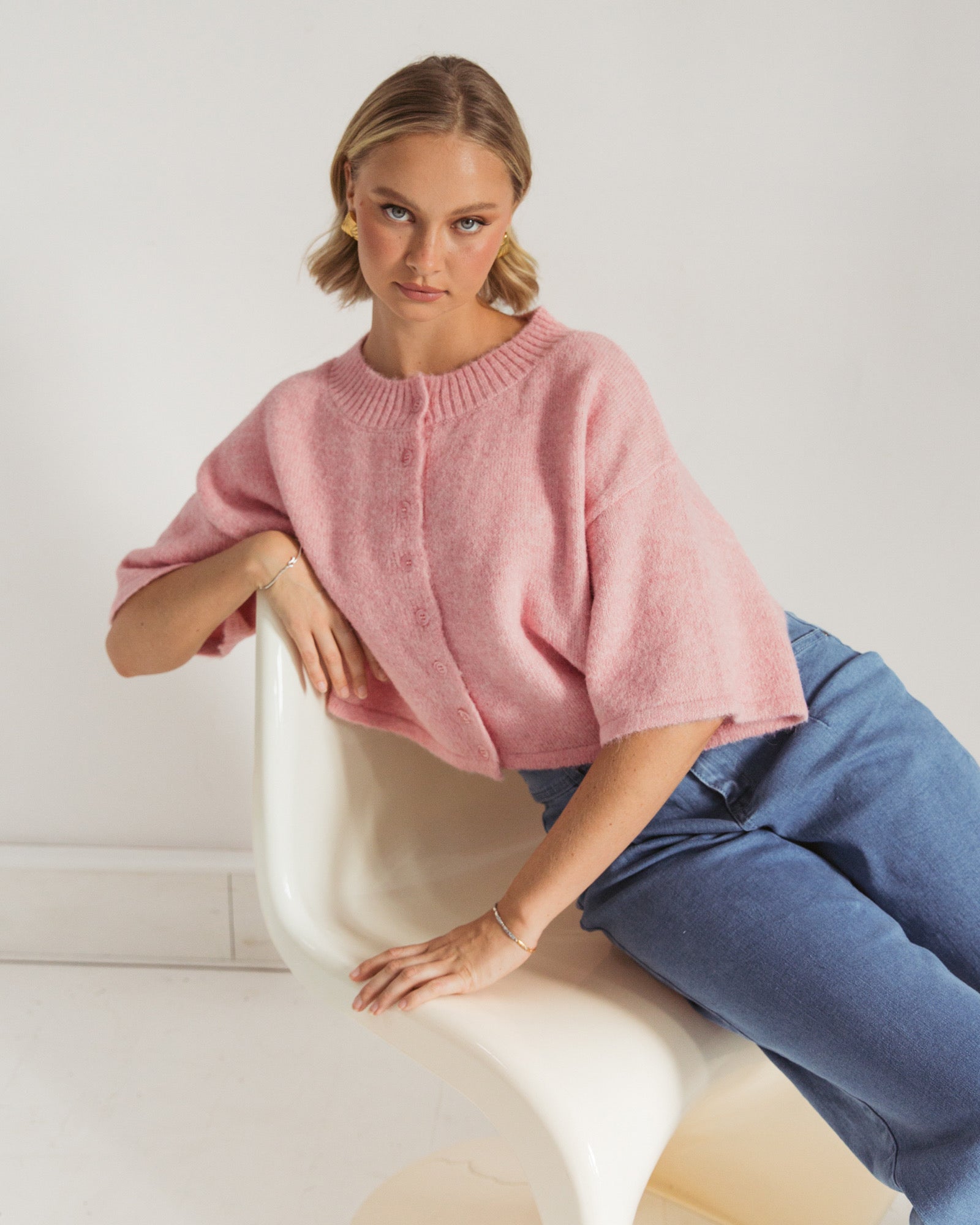 VONNIE CROPPED KNIT CARDIGAN - Pink