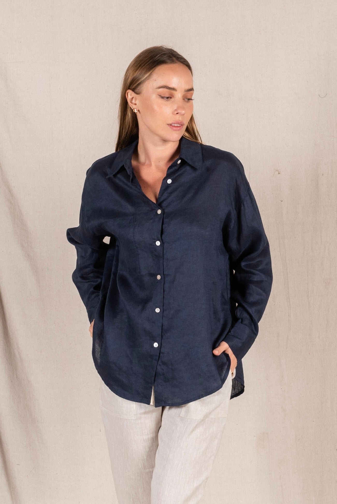 JESSICA LINEN SHIRT - Midnight Blue