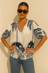 PALMERA RESORT BLOUSE - White Navy