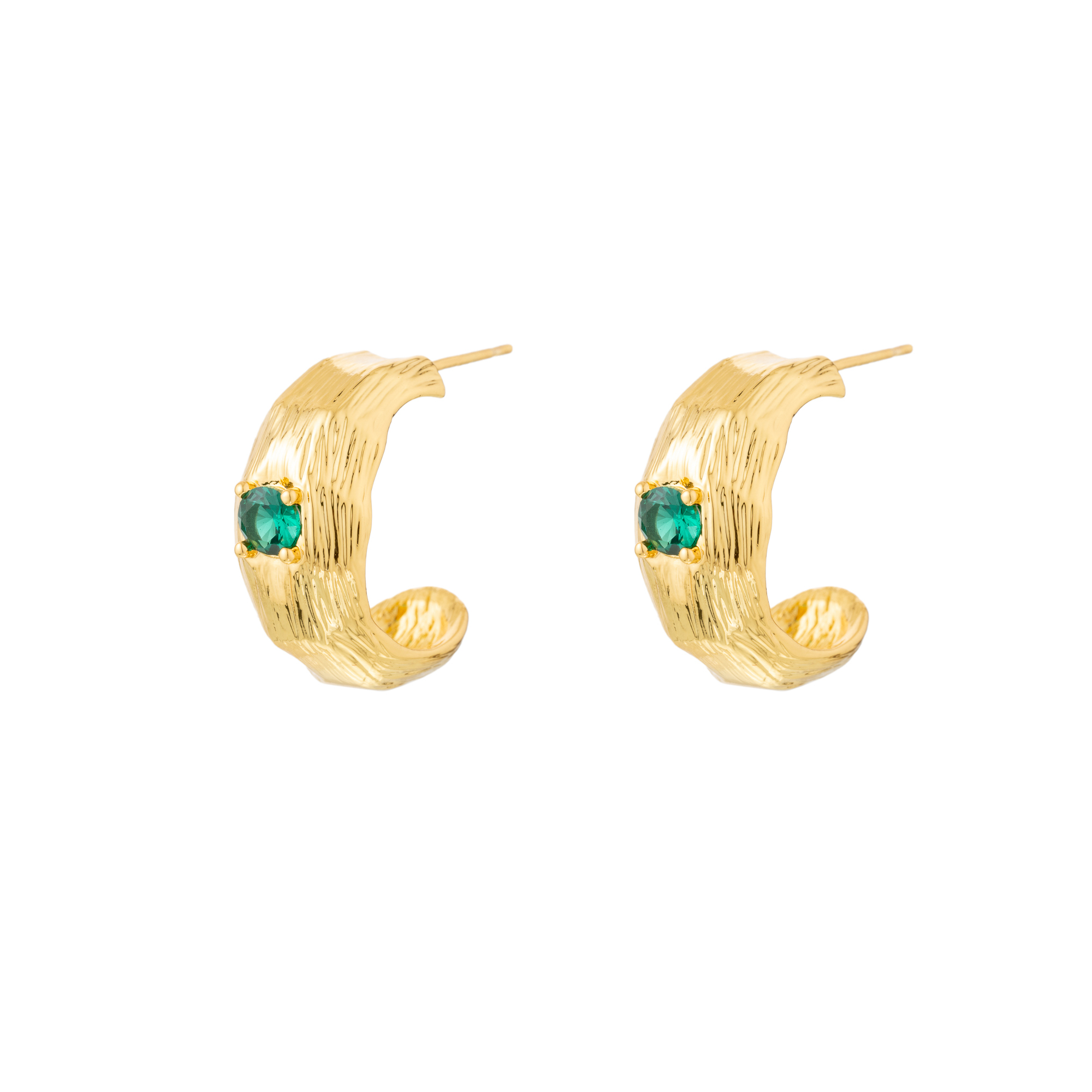 EMERALD GLOW TEXTURED HOOPS - Gold