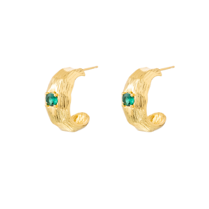 EMERALD GLOW TEXTURED HOOPS - Gold
