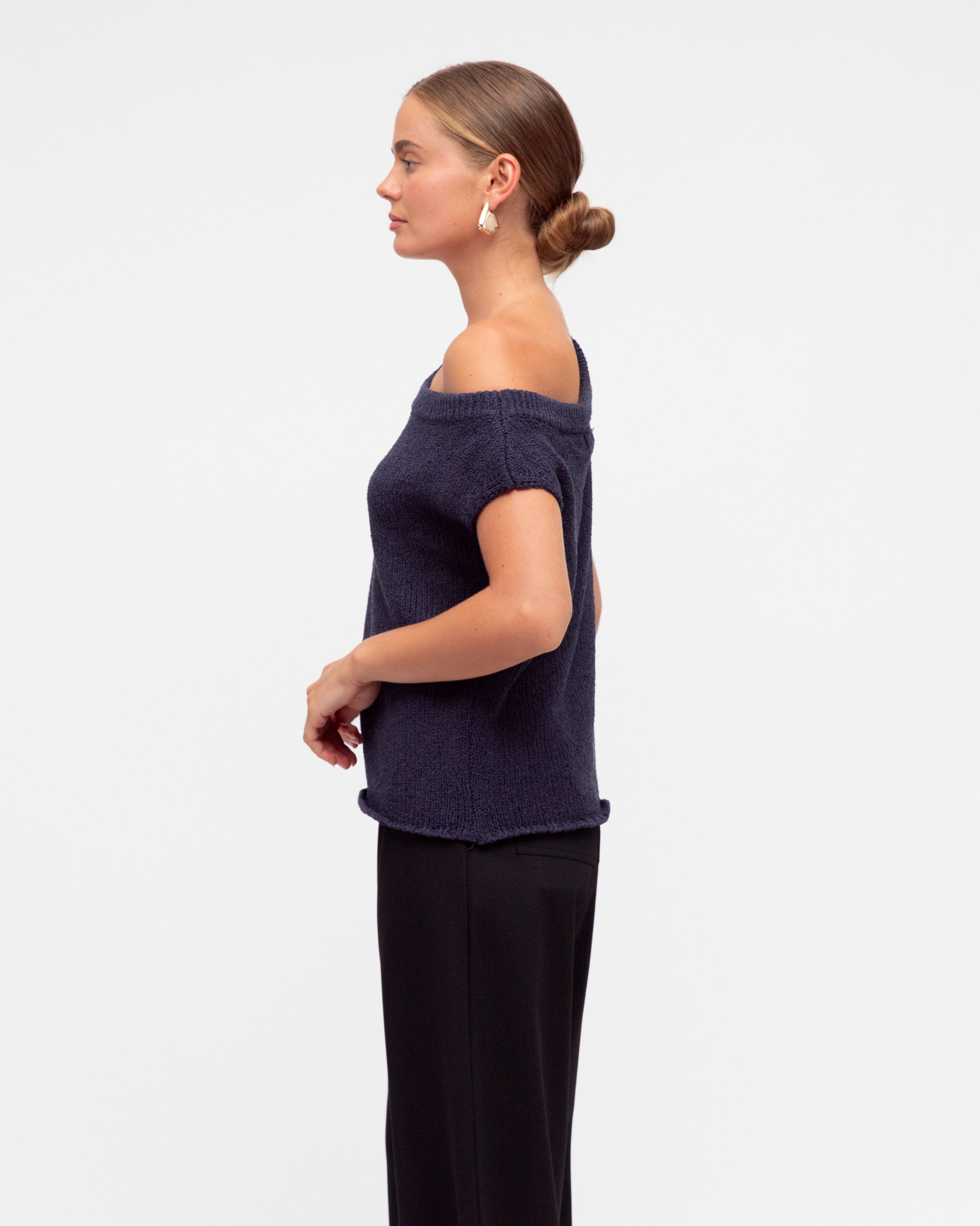 BRODIE ASYM KNIT TOP - Navy