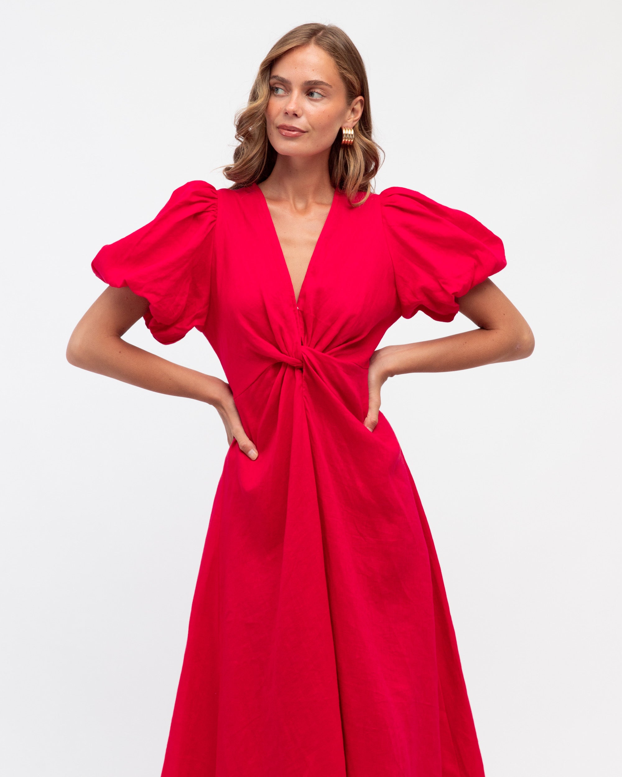 ZARIE LINEN DRESS - Rasberry