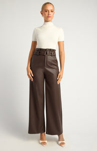 HAYMISH FAUX LEATHER PANTS - Espresso