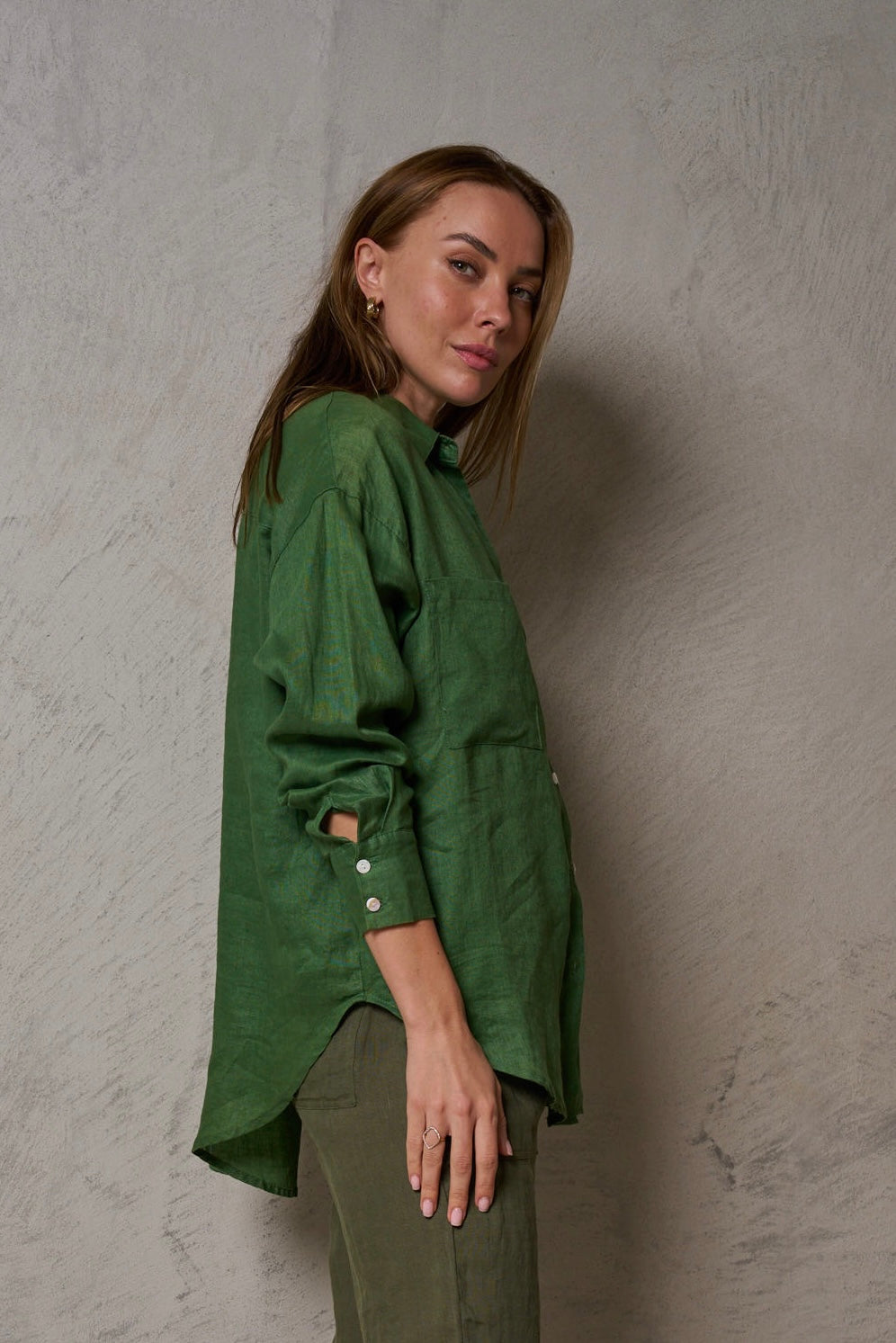 JESSICA LINEN SHIRT - Fern Green
