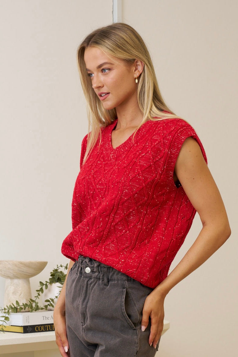 TARA KNIT VEST - Red