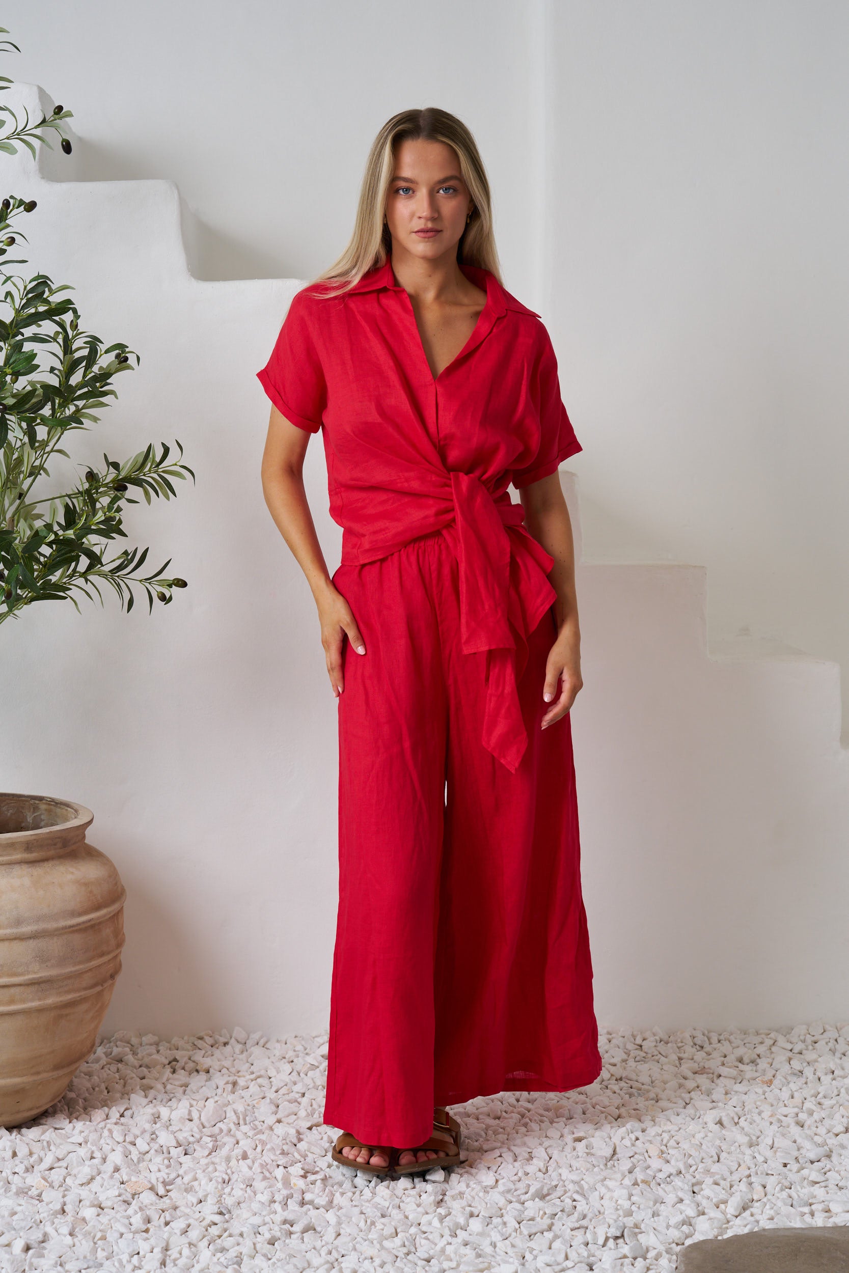 GUS LINEN SHIRT - Rasberry Red