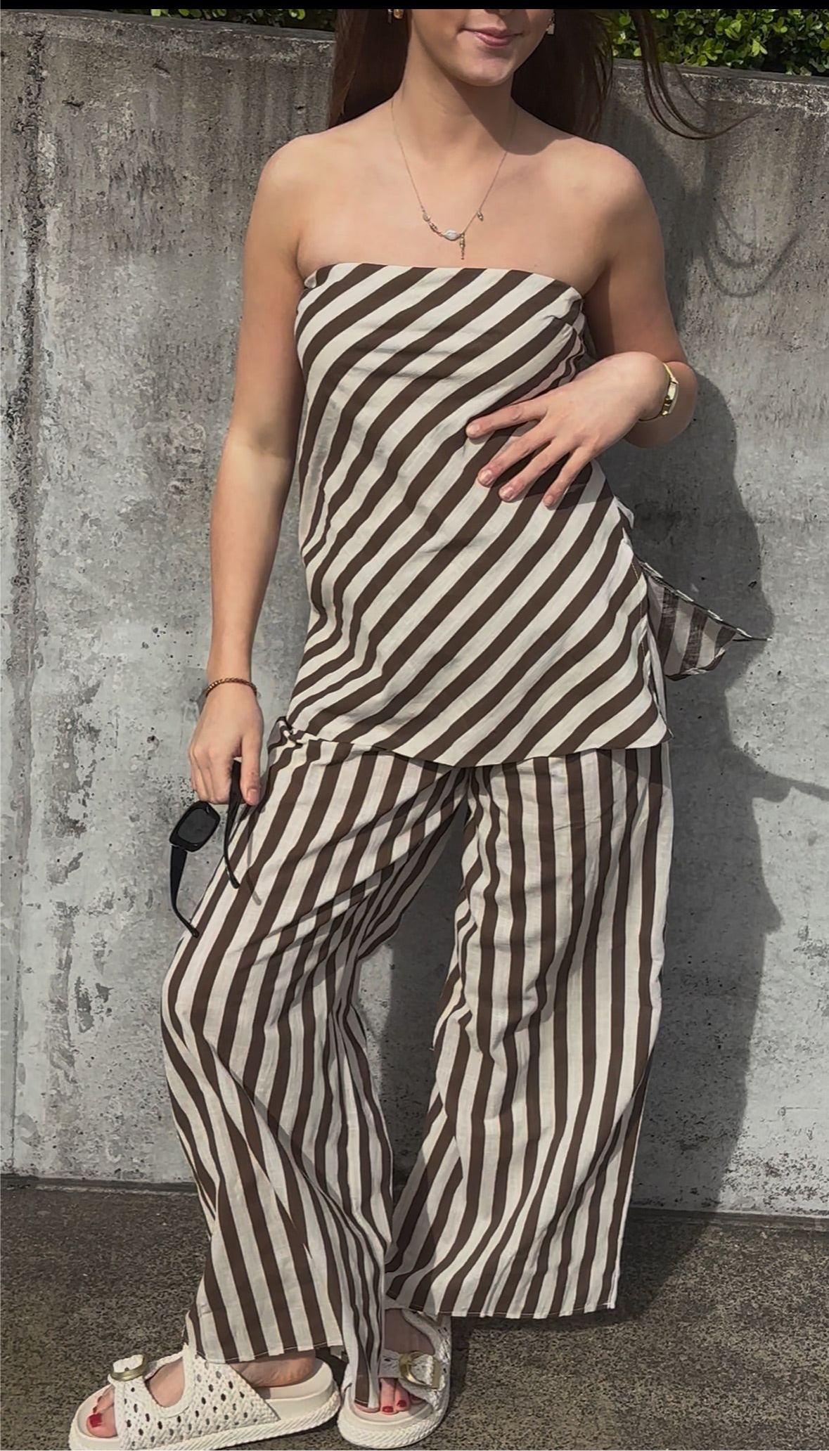 YANA STRAPLESS SET - Chocolate stripe