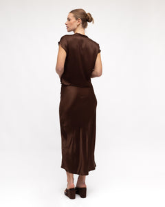 FLORENCE SATIN WRAP TOP - Chocolate