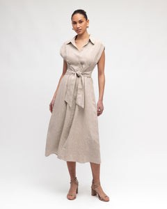 MARGOT LINEN MIDI DRESS - Oatmeal